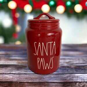 Rae Dunn By Magenta SANTA PAWS Red Pet Canister With Lid Large 9" Tall